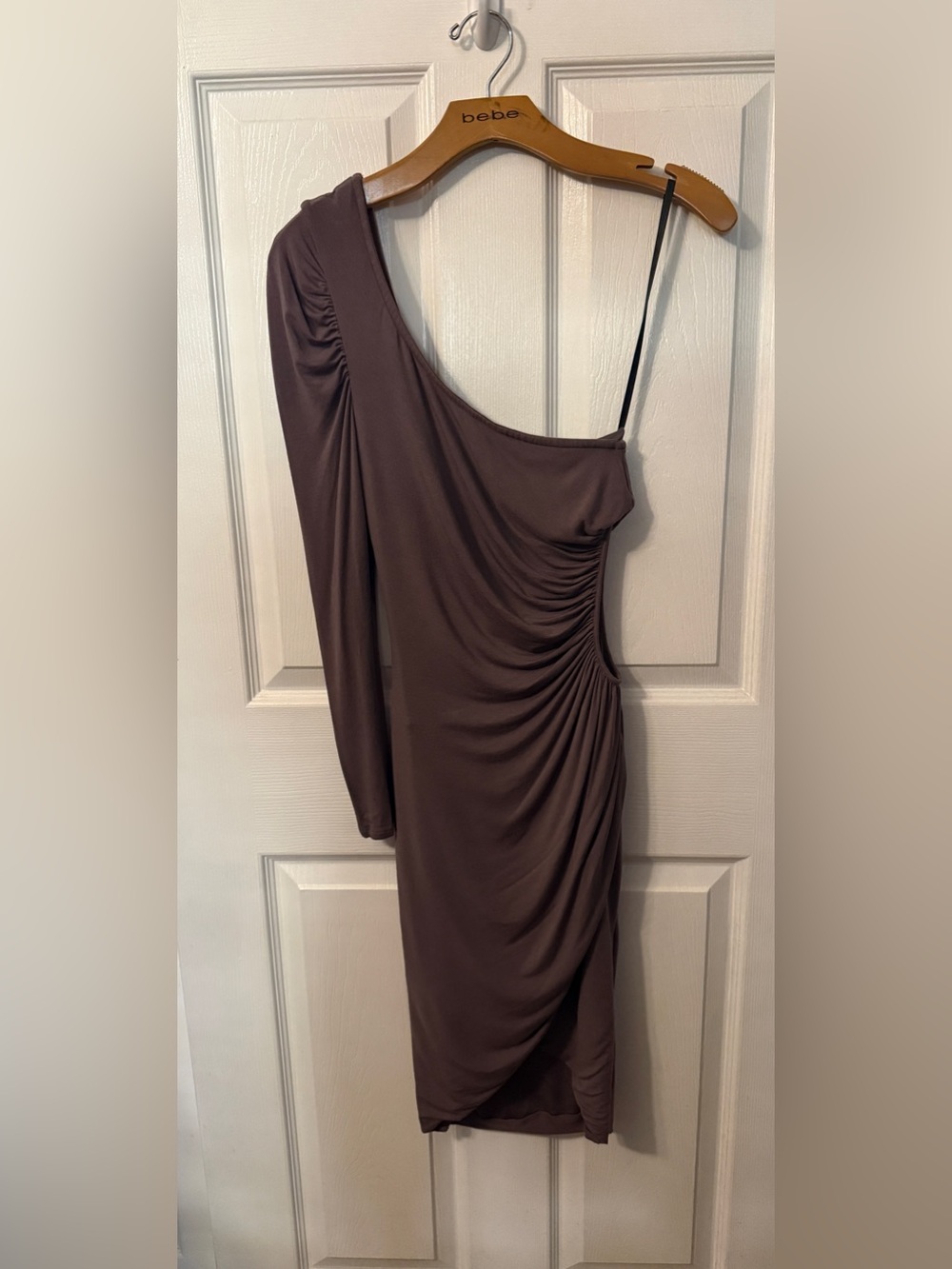 Bebe x Kardashian Collection One-Shoulder Goddess Wrap Dress
